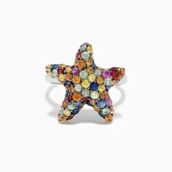 Effy Jewelry 925 Sterling Silver Multi Sapphire Splash Starfish Ring, 2.90 TCW | Rings