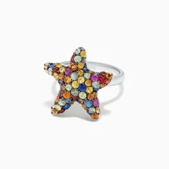 Effy Jewelry 925 Sterling Silver Multi Sapphire Splash Starfish Ring, 2.90 TCW | Rings