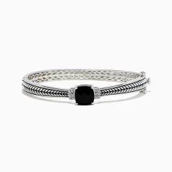 Effy Jewelry 925 Sterling Silver Onyx and Diamond Bangle, 4.26 TCW | Bracelets