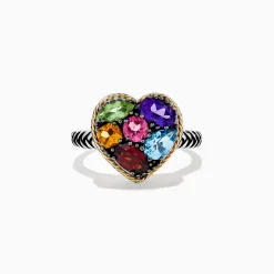 Effy Jewelry 925 Sterling Silver u0026 18K Gold Multi Gemstone Heart Ring, 2.19 TCW | Rings
