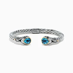 BH Multi 925 Sterling Silver u0026 18K Gold Blue Accented Topaz Bangle, 5.20 TCW | Bracelets
