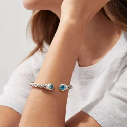 BH Multi 925 Sterling Silver u0026 18K Gold Blue Accented Topaz Bangle, 5.20 TCW | Bracelets