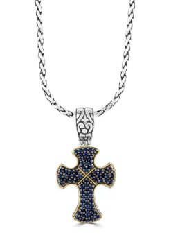 Effy Jewelry Sterling Silver u0026 18K Gold Blue Sapphire Cross Pendant, 0.88 TCW | Necklaces & Pendants