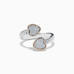 Effy Jewelry 925 Sterling Silver u0026 14K Rose Gold Diamond Heart Bypass Ring | Rings
