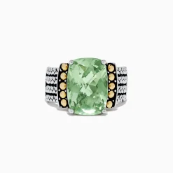 Effy Jewelry 925 Sterling Silver u0026 18K Yellow Gold Green Amethyst Ring, 5.75 TCW | Rings