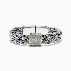 Effy Jewelry 925 Sterling Silver u0026 18K Yellow Gold Braided Chain Diamond Bracelet | Bracelets