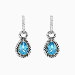 Effy Jewelry 925 Sterling Silver u0026 18K Yellow Gold Blue Topaz Earrings, 4.56 TCW | Earrings