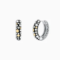 Effy Jewelry 925 Sterling Silver u0026 18K Yellow Gold Diamond Hoop Earrings, 0.02 TCW | Earrings