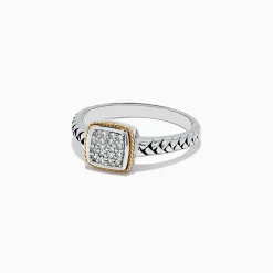Effy Jewelry 925 Sterling Silver u0026 18K Yellow Gold Accented Diamond Ring, 0.07 | Rings
