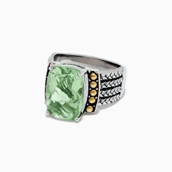 Effy Jewelry 925 Sterling Silver u0026 18K Yellow Gold Green Amethyst Ring, 5.75 TCW | Rings