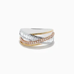 Effy Jewelry Trio 14K Three-Tone Gold Diamond Crossover Ring | Rings