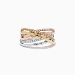 Effy Jewelry Trio 14K Three-Tone Gold Diamond Crossover Ring | Rings