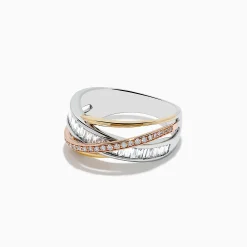 Effy Jewelry Trio 14K Three-Tone Gold Diamond Crossover Ring | Rings