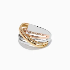 Effy Jewelry Trio 14K Three-Tone Gold Diamond Crossover Ring | Rings