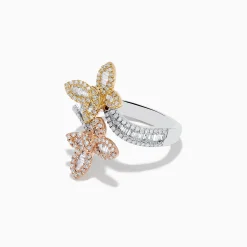 Effy Jewelry Trio 14K Three-Tone Gold Diamond Butterfly Bypass Ring | Rings