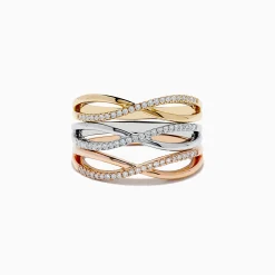Effy Jewelry Trio 14K 3-Tone Gold Diamond Stackable Crossover Rings Set of 3 | Rings