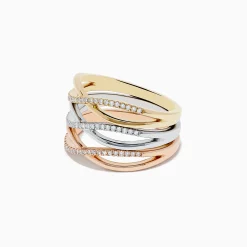 Effy Jewelry Trio 14K 3-Tone Gold Diamond Stackable Crossover Rings Set of 3 | Rings