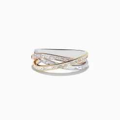 Effy Jewelry Trio 14K Tri Color Gold Crossover Diamond Band, 0.72 TCW | Rings