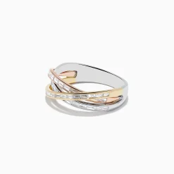 Effy Jewelry Trio 14K Tri Color Gold Crossover Diamond Band, 0.72 TCW | Rings
