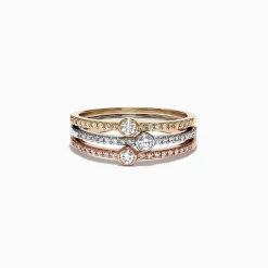 Effy Jewelry Trio 14K Tri Color Gold Diamond Stack Ring, 0.50 TCW | Rings