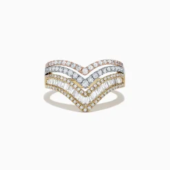 Effy Jewelry Trio 14K Tri Color Gold Diamond Ring, 0.88 TCW | Rings