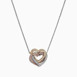 Effy Jewelry Trio 14K Tri Color Gold Diamond Heart Necklace, 0.40 TCW | Necklaces & Pendants