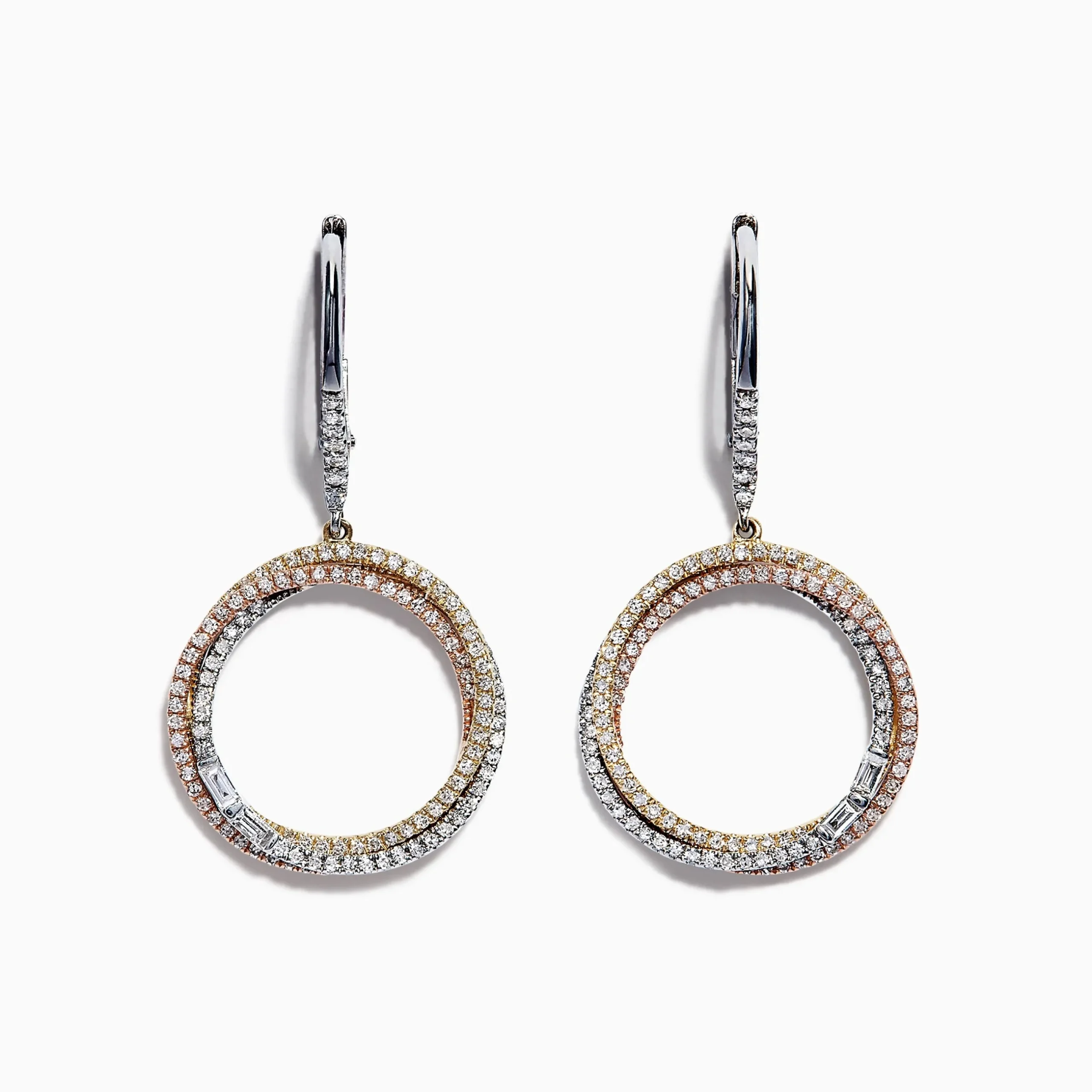 Effy Jewelry Trio 14K Tri Color Gold Diamond Drop Earrings, 0.71 TCW | Earrings