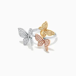Effy Jewelry Trio 14K Tri Color Gold Diamond Butterfly Ring, 0.66 TCW | Rings
