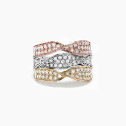 Effy Jewelry Trio 14K Tri Color Gold Diamond Twist Ring, 1.24 TCW | Rings