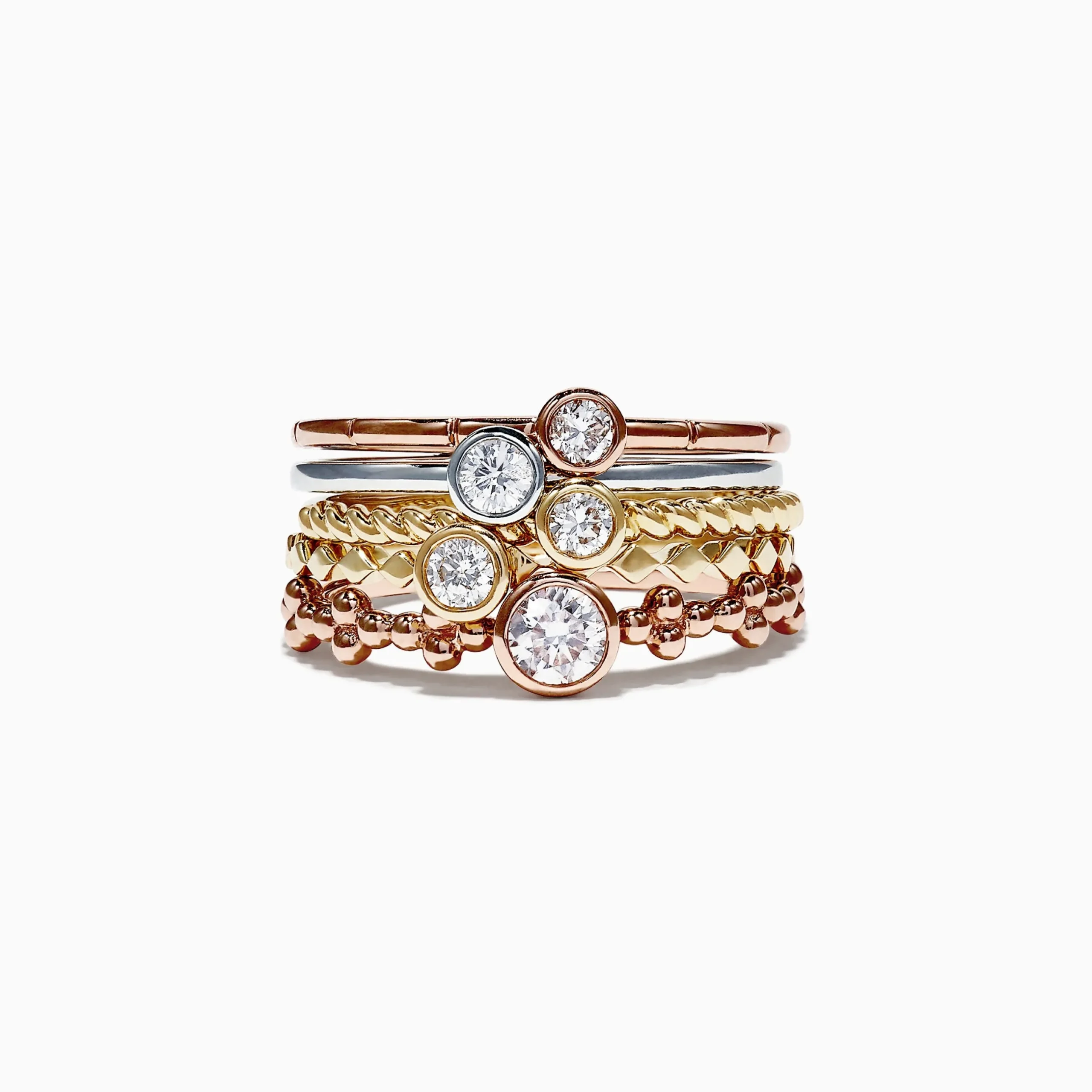Effy Jewelry Trio 14K Tri Color Gold Diamond 5 Stack Ring, 0.61 TCW | Rings