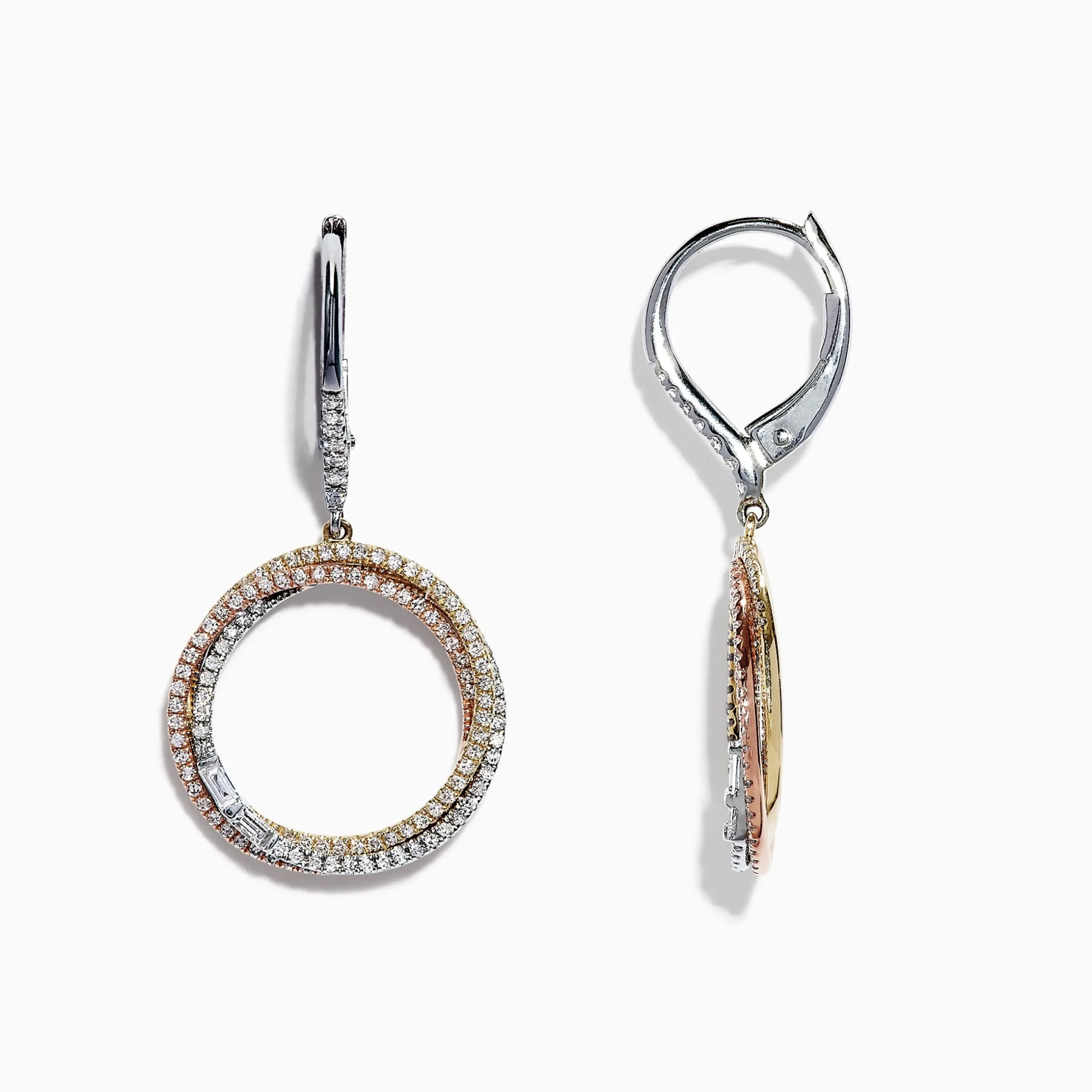 Effy Jewelry Trio 14K Tri Color Gold Diamond Drop Earrings, 0.71 TCW | Earrings