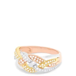 Effy Jewelry Trio 14K Tri Color Gold Diamond Braid Ring, 0.29 TCW | Rings