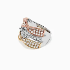 Effy Jewelry Trio 14K Tri Color Gold Diamond Twist Ring, 1.24 TCW | Rings