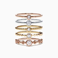 Effy Jewelry Trio 14K Tri Color Gold Diamond 5 Stack Ring, 0.61 TCW | Rings
