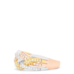 Effy Jewelry Trio 14K Tri Color Gold Diamond Braid Ring, 0.29 TCW | Rings