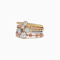Effy Jewelry Trio 14K Tri Color Gold Diamond 5 Stack Ring, 0.61 TCW | Rings