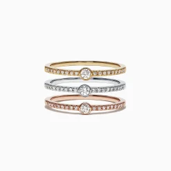 Effy Jewelry Trio 14K Tri Color Gold Diamond Stack Ring, 0.50 TCW | Rings