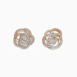 Effy Jewelry Trio 14K Tri Tone Gold Diamond Flower Earrings, 0.61 TCW | Earrings