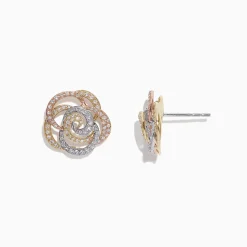 Effy Jewelry Trio 14K Tri Tone Gold Diamond Flower Earrings, 0.61 TCW | Earrings