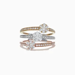 Effy Jewelry Trio 14K Tri Tone Gold Split Band Diamond Flower Ring, 1.04 TCW | Rings
