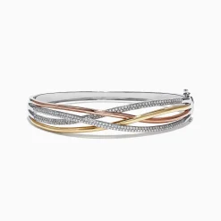 Effy Jewelry Trio 14K Tri-Color Gold Diamond Crossover Bangle, 1.03 TCW | Bracelets