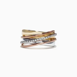 Effy Jewelry Trio 14K Tri-Color Gold Diamond Accented Crossover Ring, 0.11 TCW | Rings