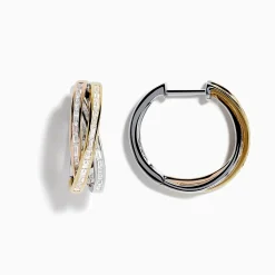 Effy Jewelry Trio 14k Tri-Tone Diamond 3/4" Hoop Earrings | Earrings