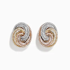 BH Multi Trio 14K Tri-Tone Gold French Clip Diamond Statement Earrings, 1.08 TCW | Earrings