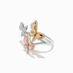 Effy Jewelry Trio 14K White, Pink and Yellow Gold Diamond Butterfly Ring | Rings