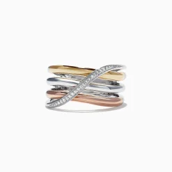 Effy Jewelry Trio Sterling Silver u0026 14K Gold Diamond Crossover Ring, 0.07 TCW | Rings