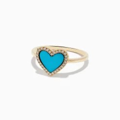 Effy Jewelry Turquesa 14K Yellow Gold Turquoise and Diamond Heart Ring | Rings