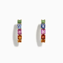 Effy Jewelry Watercolor 14k Gold Emerald Cut Multi Sapphire Hoop Earrings | Earrings