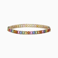 Effy Jewelry Watercolor 14k Gold Emerald Cut Multi Sapphire Tennis Bracelet | Bracelets