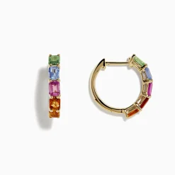 Effy Jewelry Watercolor 14k Gold Emerald Cut Multi Sapphire Hoop Earrings | Earrings